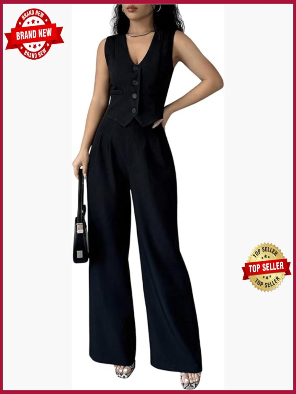 2 Piece Outfit Sleeveless Vest Blazer Pants Set Business Suit